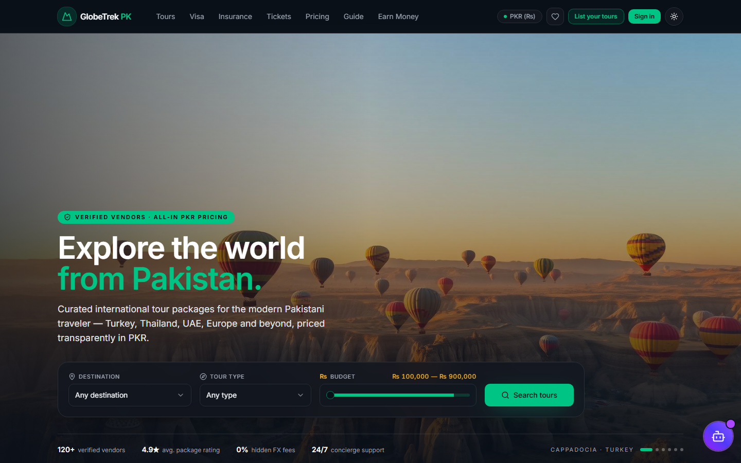 GlobeTrek PK Marketplace Landing Overview